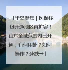 半岛聚焦｜医保钱包开通地区再扩容！山东全域范围内已开通，有何用处？如何操作？速戳→